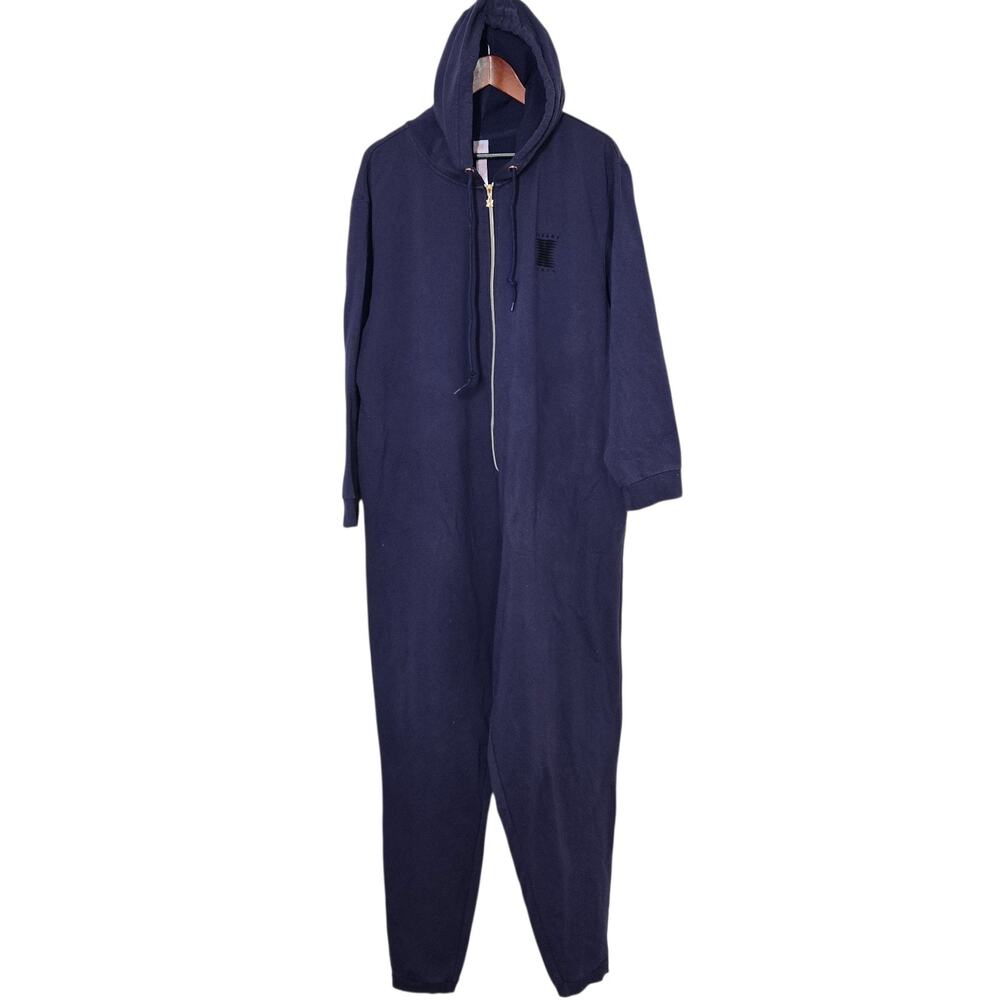 Savage X Fenty Fleece Hooded One Piece Sweatsuit Size 2X Navy Blue Rose Gold